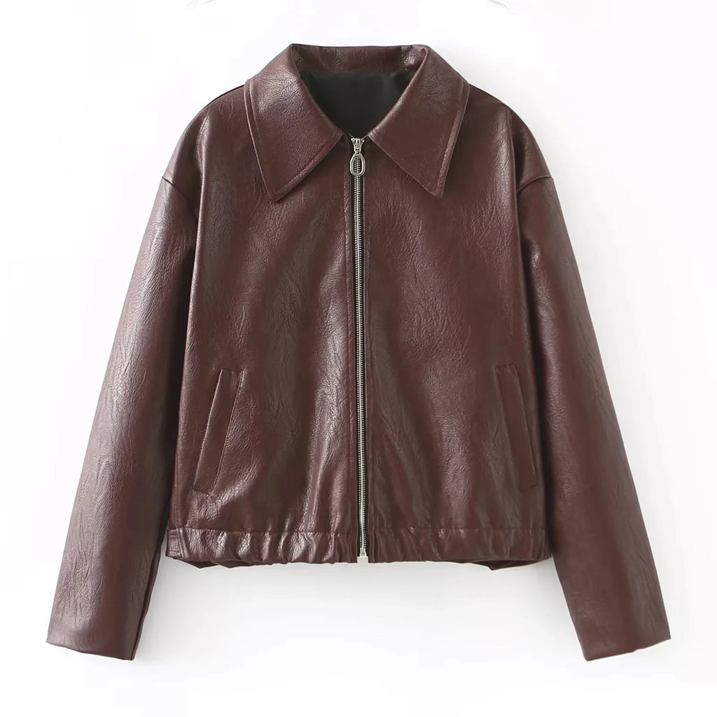 Veste En Cuir Streetwear Femme - Blouson Moto Casual Chic Noir & Rouge | Style Urbain