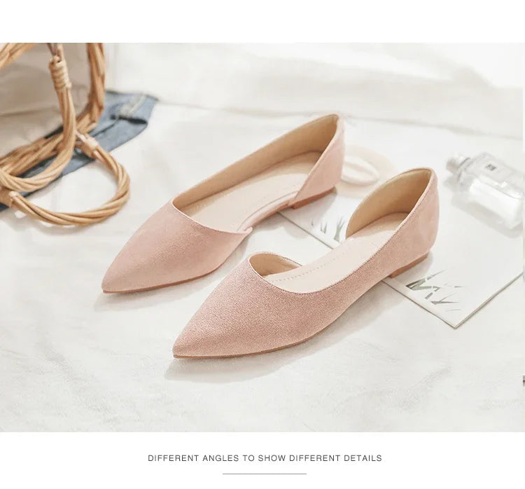 Ballerines Bout Pointu Flock Slip-on 2025 – Talon Plat Couleur Unie Tailles 31 à 46
