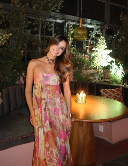 Robe Maxi Femme Imprimée Sans Bretelles Épaules Dénudées Dos Nu Sans Manches Taille Haute – Robe de Soirée Élégante | Été
