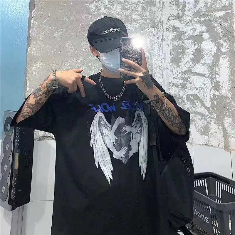 T-Shirt Unisexe Gothic Skull Oversize Loose Été – Streetwear Dark Anime Y2K Manches Courtes Tendance | Mode Homme & Femme