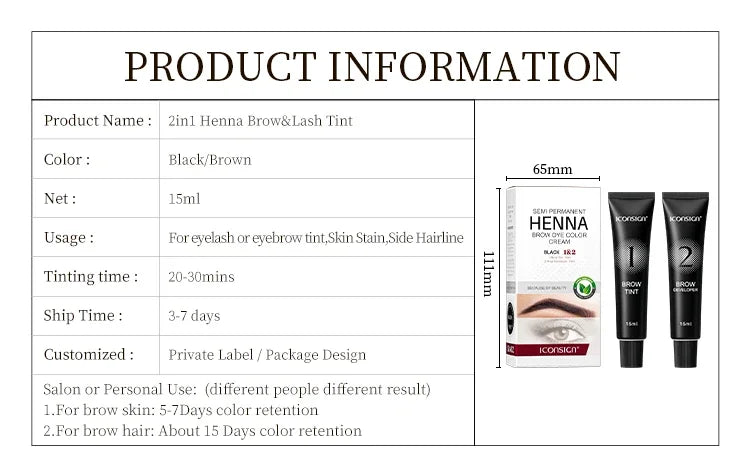 Teinture Sourcils & Cils Henné Semi-Permanente – 15 Min Action Rapide | Crème Tattoo Brow Professionnel