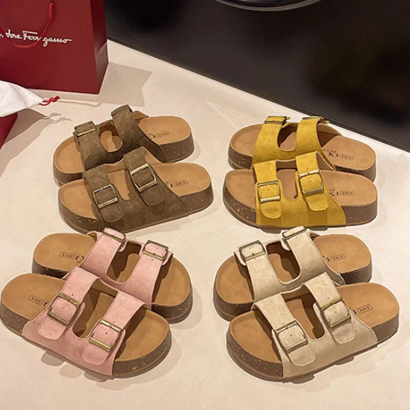 Sandales Romaines Plateforme Smile Belt-buckle Femme – Semelle Douce Slip-on Flat Été