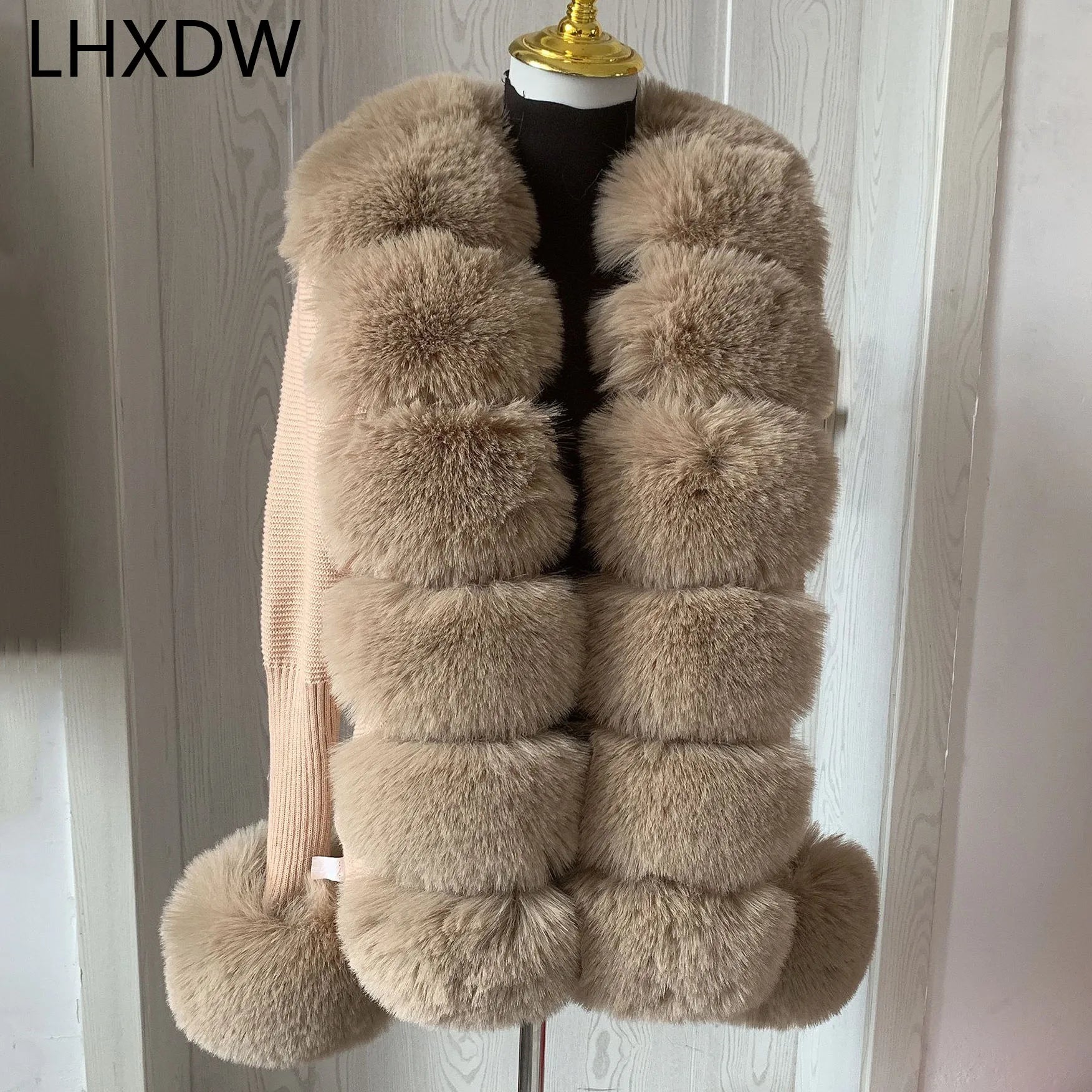 Damen Cardigan Strick Kragen Kunstpelz Fuchs Elegant – Chic & Luxuriöser Pullover Mantel | Frühling Herbst