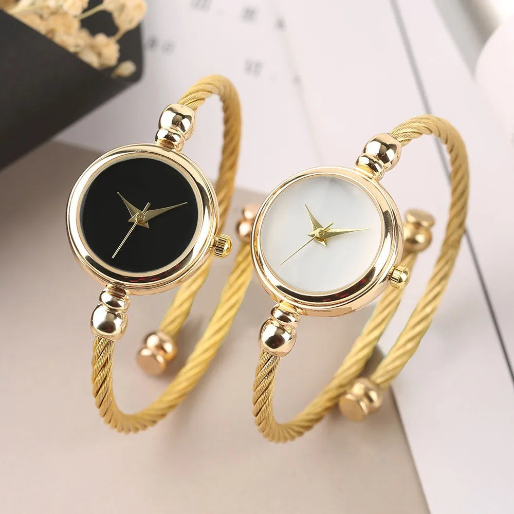 Montre Femme MAYZHISU Rétro Quartz Or – Bracelet Bangle Chaîne Acier Luxe Minimaliste
