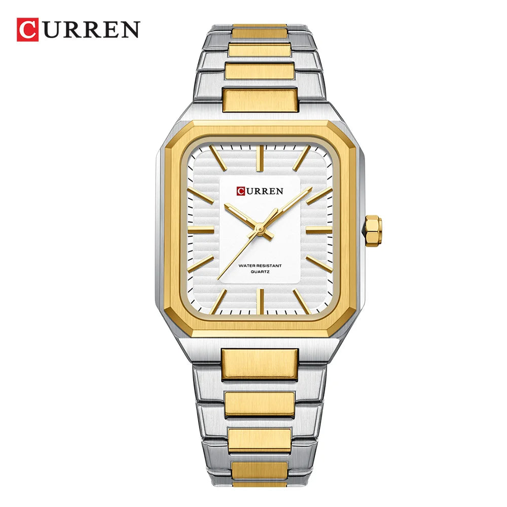 Montre Homme CURREN Vintage Rectangle Acier Inoxydable Quartz Lumineux Étanche – Style Rétro Chic