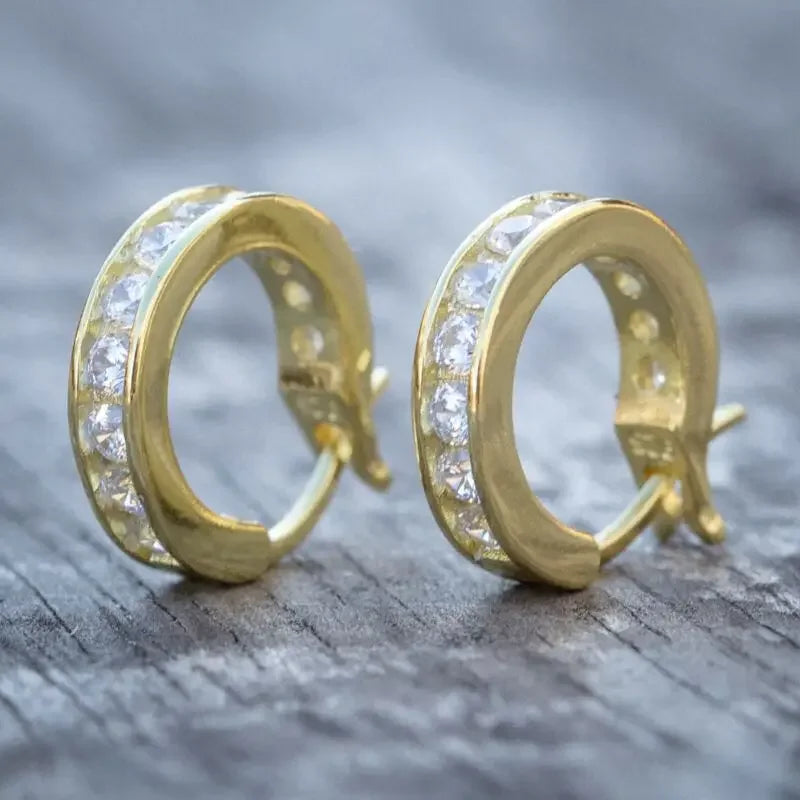 Créoles Luxe Pavées Zircon Couleur Or — Boucles d'Oreilles Femme Élégantes