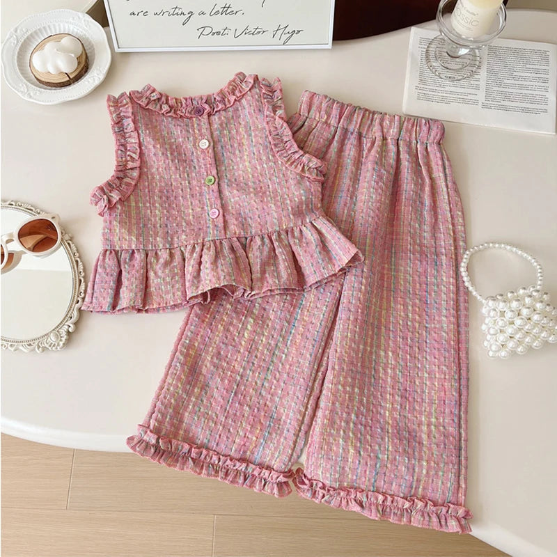 Ensemble Bébé Fille Été À Carreaux – Tenue Casual Confortable 9 Mois à 4 Ans
