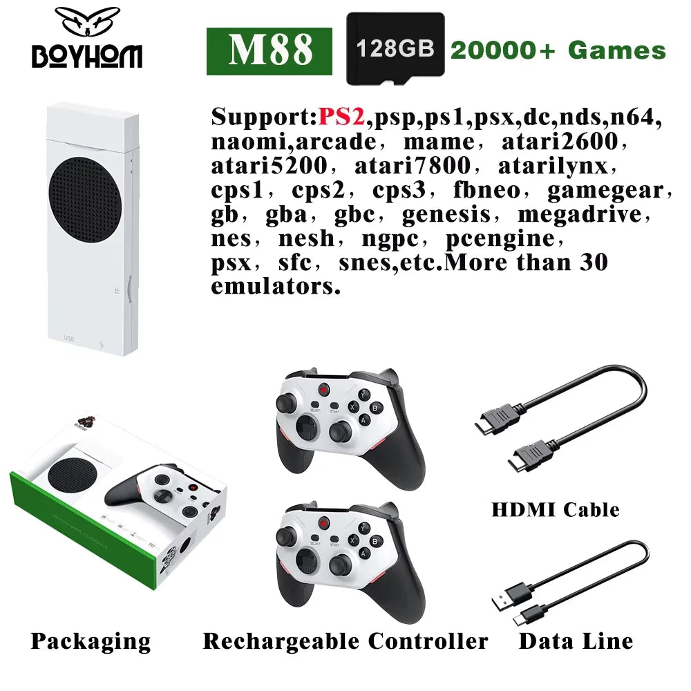 BOYHOM M88 Console de Jeu Rétro 4K – Clé HDMI ARM Mali-G52 GPU, 20 000 Jeux Intégrés, Manette Sans Fil, Compatible PS2/PS1/N64/DC