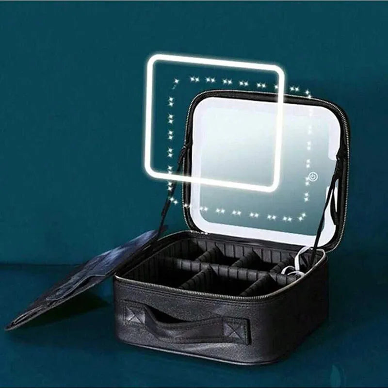 Vanity Case de Voyage LED 3 Couleurs avec Miroir – Trousse Maquillage Lumineuse & Intelligente | Femme