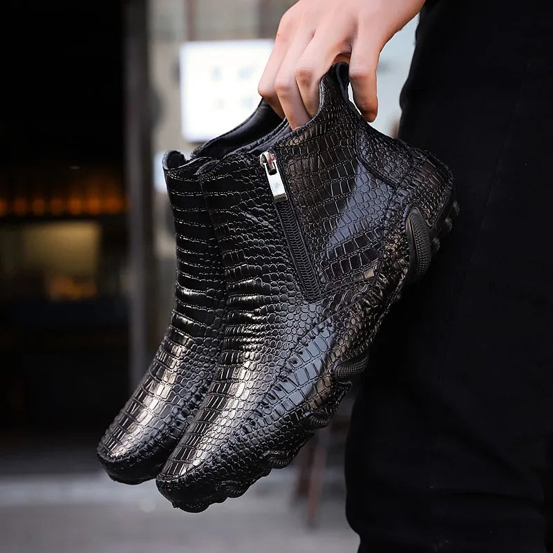Boots Cuir Véritable Plush Moto Punk Homme – Plateforme Neige Outdoor Travail Printemps