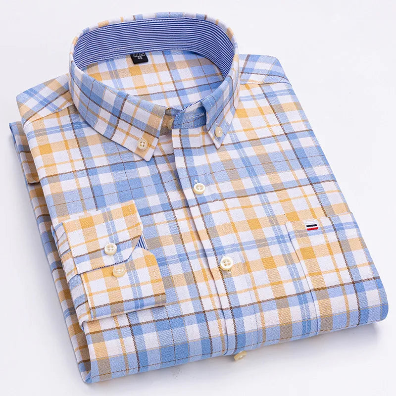Chemise Homme 100% Coton Manches Longues Carreaux Oxford Casual Business Grande Taille 5XL 6XL 7XL | Chemise Oxford Premium
