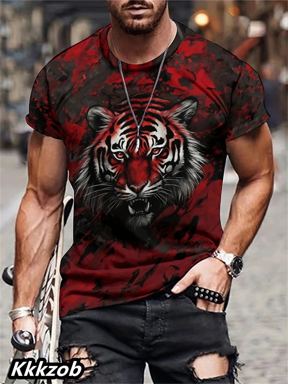 T-Shirt Homme Imprimé Lion Col Rond Manches Courtes Doux Respirant – Casual Outdoor Activités Été Essentiel | Mode Homme Nature