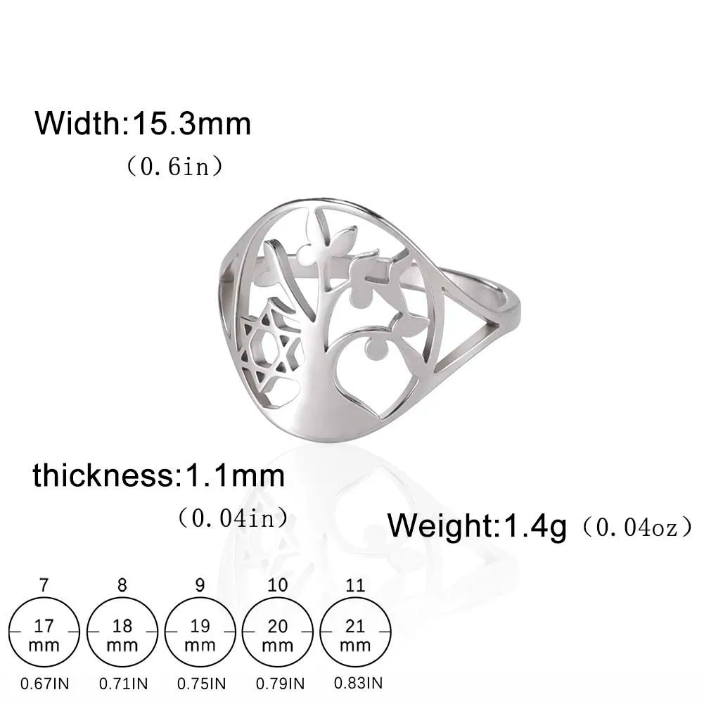 Bague Arbre de Vie Acier Inoxydable Argenté – Symbole Nature & Spiritualité | Bijou Unisexe Couple & Mariage | Cadeau Intemporel