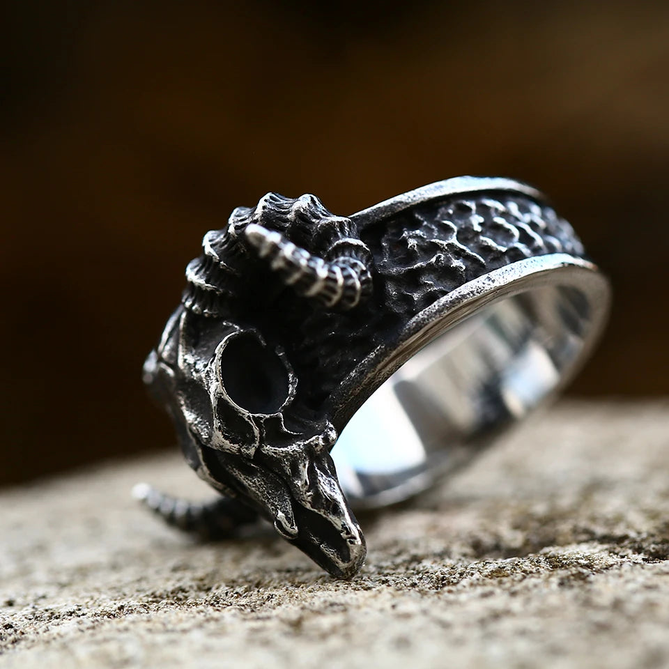 Bague Viking Tête de Bélier Acier Inoxydable 316L — Bijou Homme Vintage Ajustable