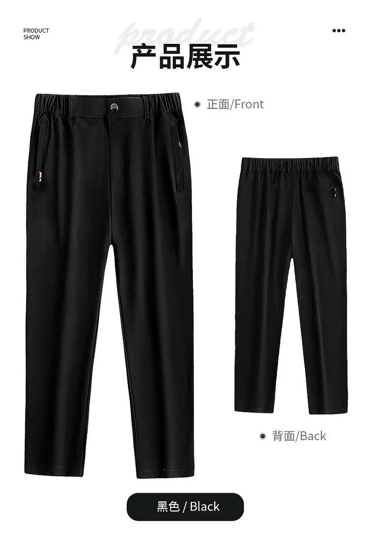 Pantalon Homme Grande Taille Soie de Glace Stretch Respirant Jambe Droite Séchage Rapide Élastique Été Confortable Léger Noir Jusqu'à 6XL – Pantalon Premium Grande Taille Soie de Glace Stretch Été | Mode Homme Grande Taille Premium