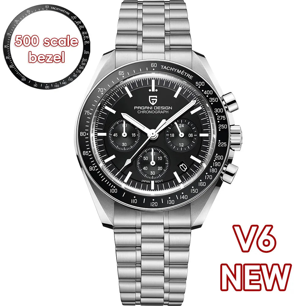 Montre Homme PAGANI DESIGN 2025 Lune Or Argent Quartz – Chronographe Saphir AR Date Auto