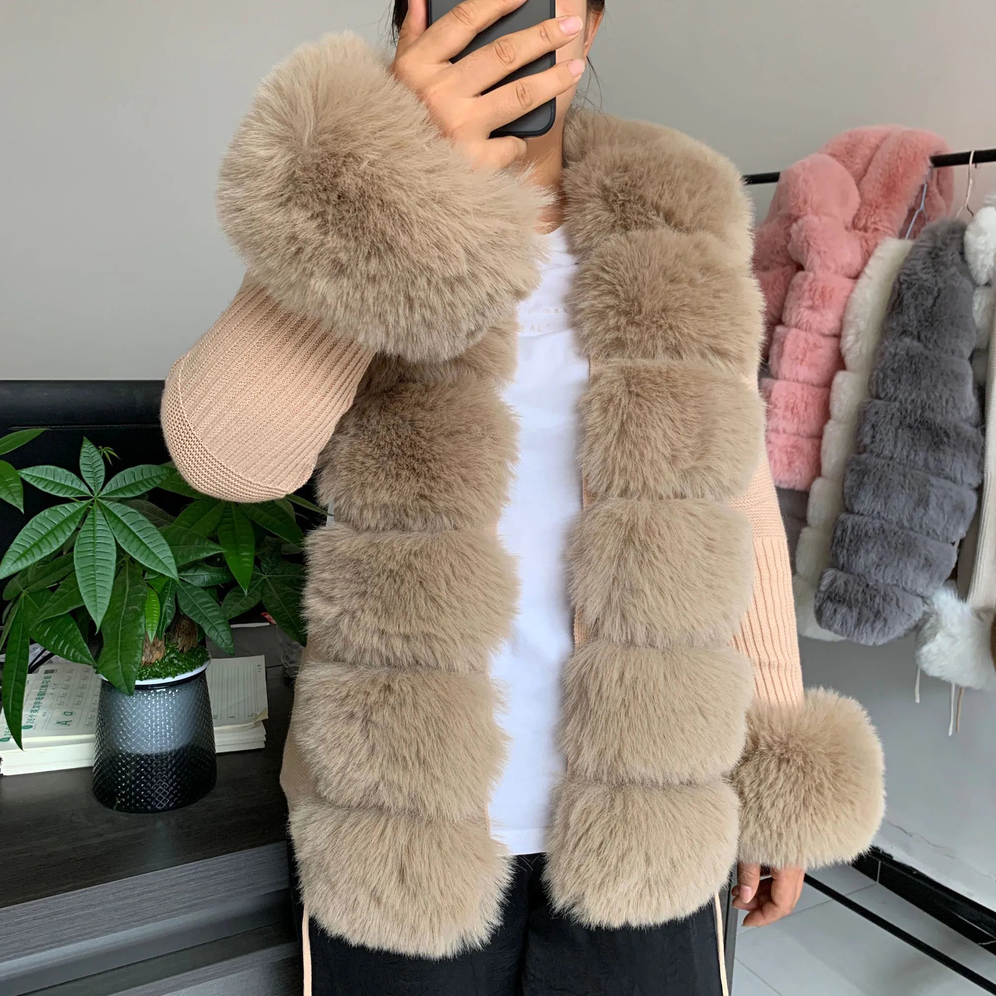 Damen Cardigan Strick Kragen Kunstpelz Fuchs Elegant – Chic & Luxuriöser Pullover Mantel | Frühling Herbst