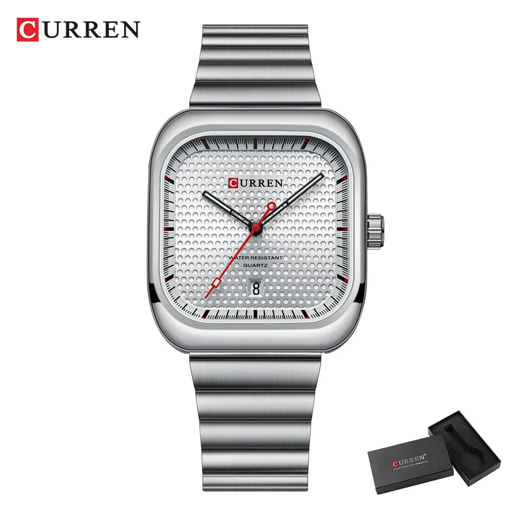 Montre Homme CURREN Carrée Business Quartz – Bracelet Acier Inoxydable Date Automatique