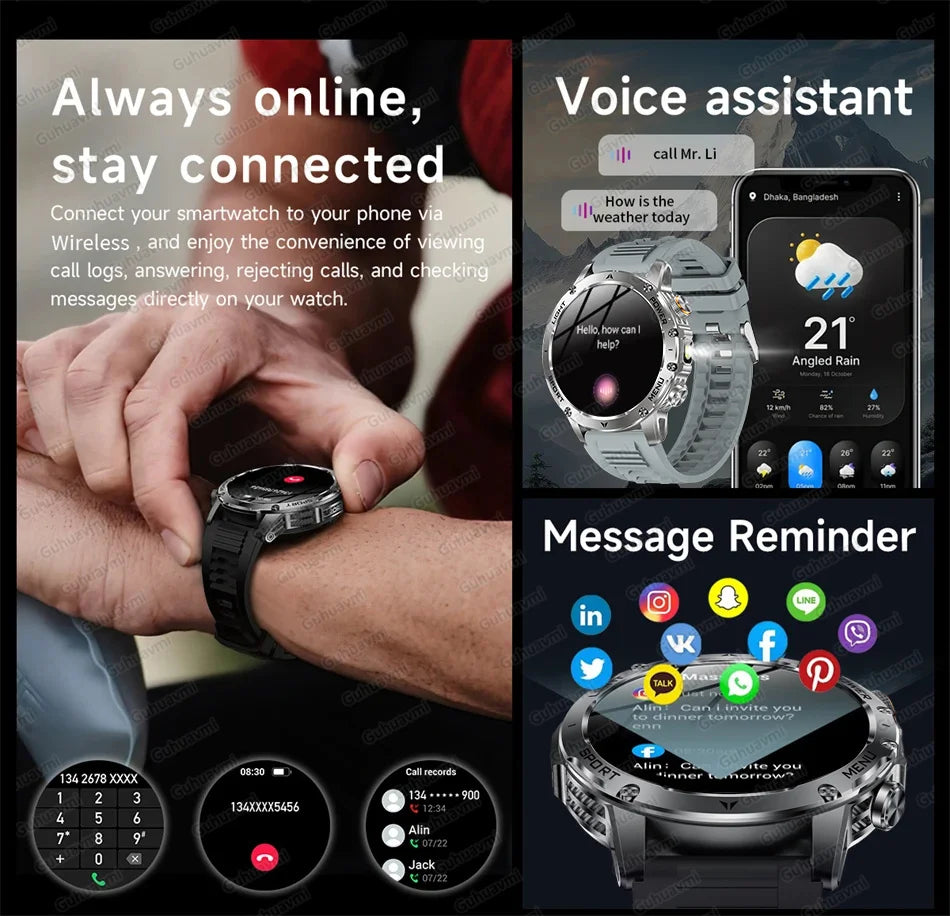 Smartwatch Militaire Homme GPS NFC 3ATM – Montre Connectée Bluetooth 1.7" HD 1000mAh Étanche