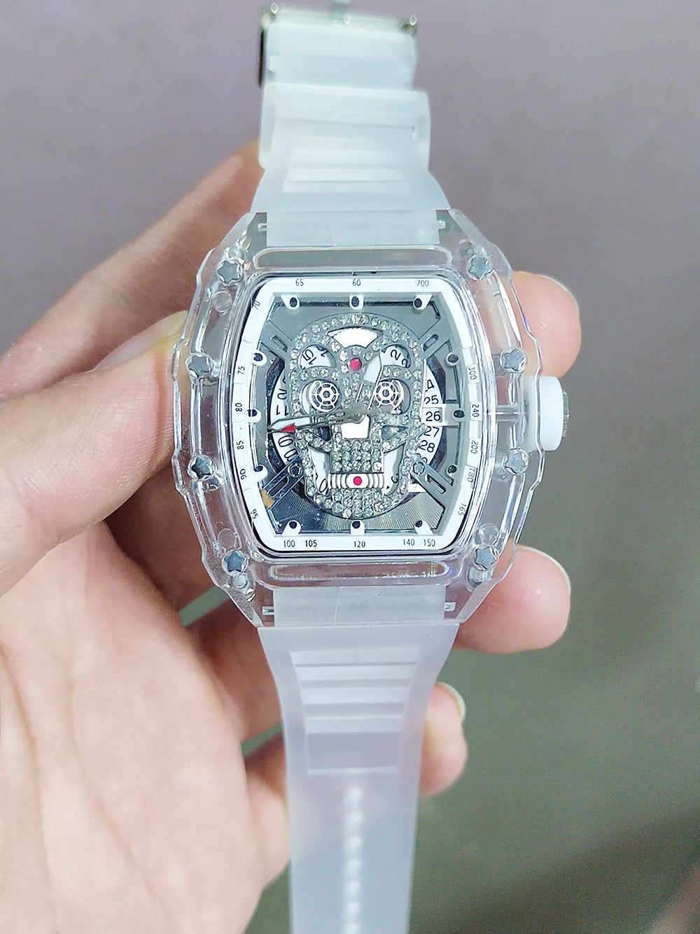 Montre Homme Skull Tête de Mort Automatique Transparente – Quartz Luxe Waterproof Fashion