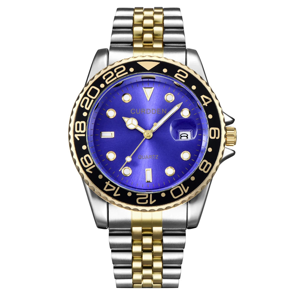 Montre Homme Or & Argent Vintage Quartz – Bracelet Acier Complet Date Fashion Classique