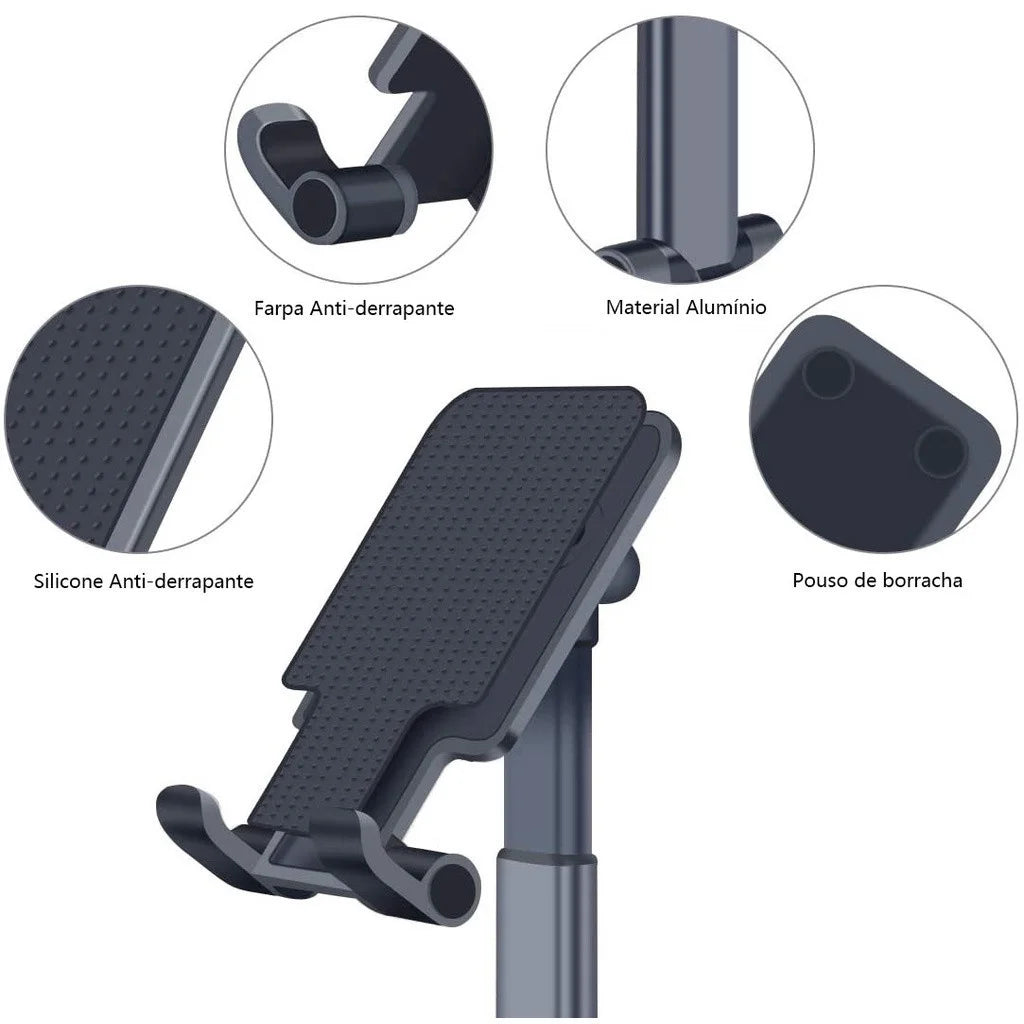 Suporte Dobrável Ajustável Para Celular Tablet Preto Branco Universal Para Mesa Cama Estável Prático