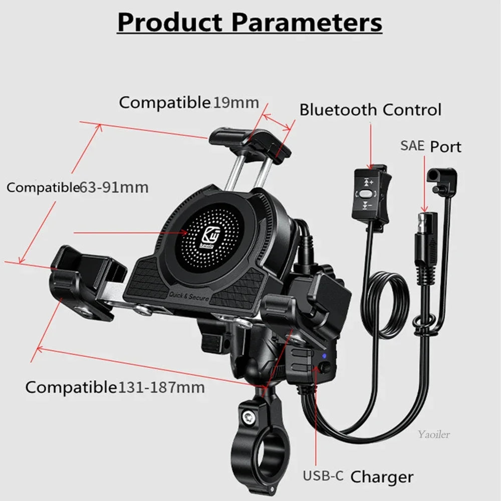 Support Téléphone Moto Chargeur Sans Fil 15W + USB-C 36W – Anti-Vol Anti-Vibration Guidon