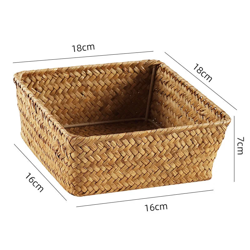 Panier Tressé Algues Rangement Bureau & Salon – Skincare, Télécommande, Clés & Cosmétiques | Déco Naturelle
