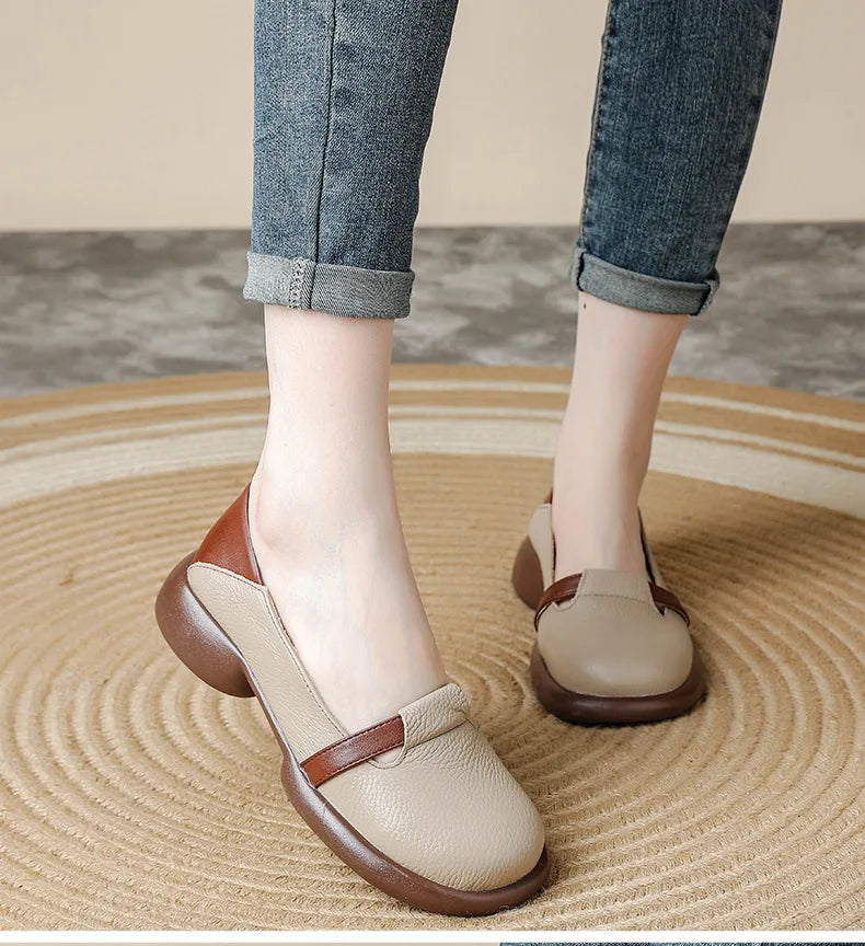 Mocassins Cuir Véritable Vintage Slip-on Femme – Bout Rond Luxe Conduite Loafers Automne