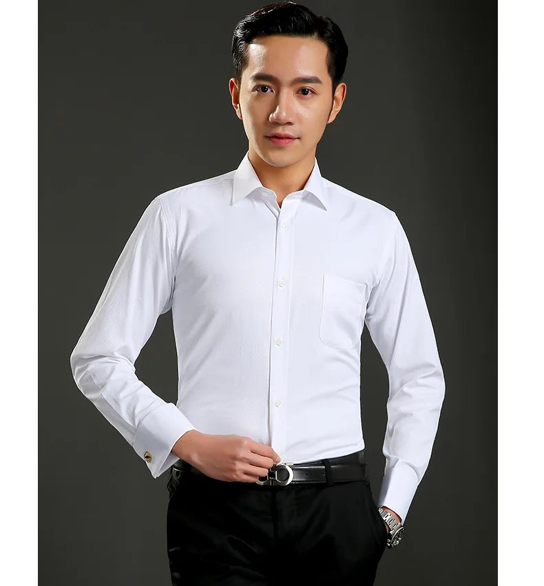 Chemise Homme Classique Poignets Français Manches Longues Coupe Standard – Formelle Business Mariage Bureau Blanche Élégante | Mode Homme Premium
