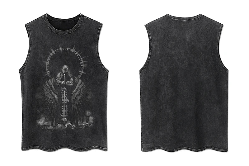 Débardeur Unisexe Y2K 100% Coton Vintage Noir Hip Hop Punk Rock Sans Manches Gothic Goth Vest Alternatif Tendance – Débardeur Y2K Premium Vintage Goth | Mode Unisexe Y2K Alternatif Premium