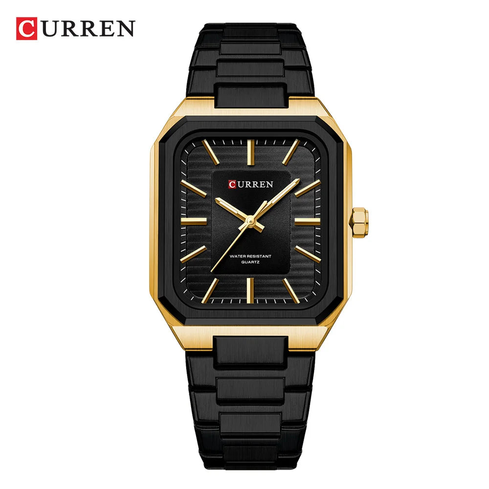 Montre Homme CURREN Vintage Rectangle Acier Inoxydable Quartz Lumineux Étanche – Style Rétro Chic