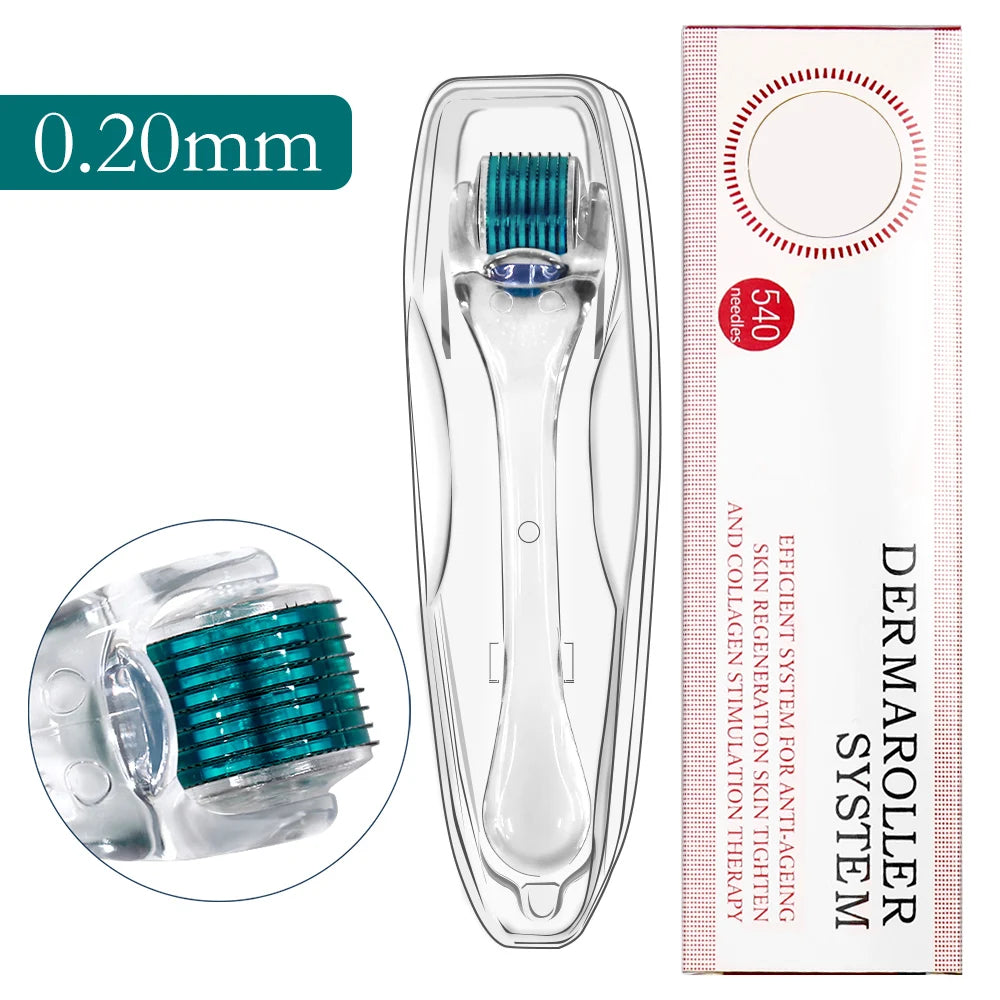 Derma Roller Professionnel 540 Aiguilles – Croissance Cheveux & Barbe, Soin Visage & Corps | 0.2mm 0.25mm 0.3mm