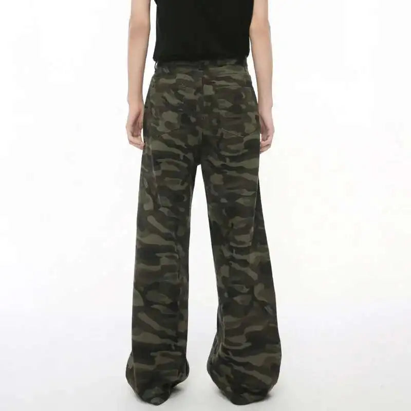 Jean für Herren, Camouflage, Vintage, Washed, weites Bein, Denim, Loose Fit, Casual, Herbst Winter, Hellblau, Streetwear, Trend, Komfortabel – Premium Camo Wide Leg Jeans | Herrenmode Denim Premium Streetwear