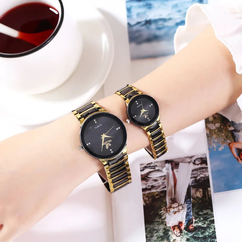 Montre Couple Luxe Acier Inoxydable – Femme & Homme Fashion Casual Idée Cadeau