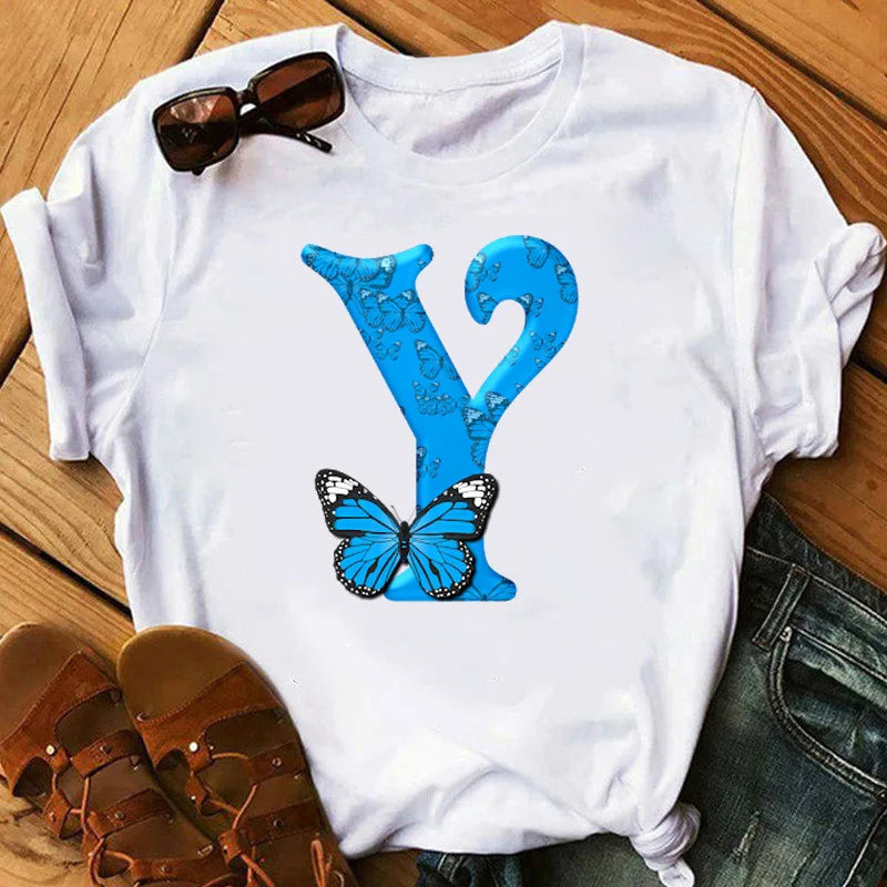 T-Shirt Oversize Femme Imprimé Papillon & Lettres Manches Courtes – Style Harajuku Graphic | Tendance Été