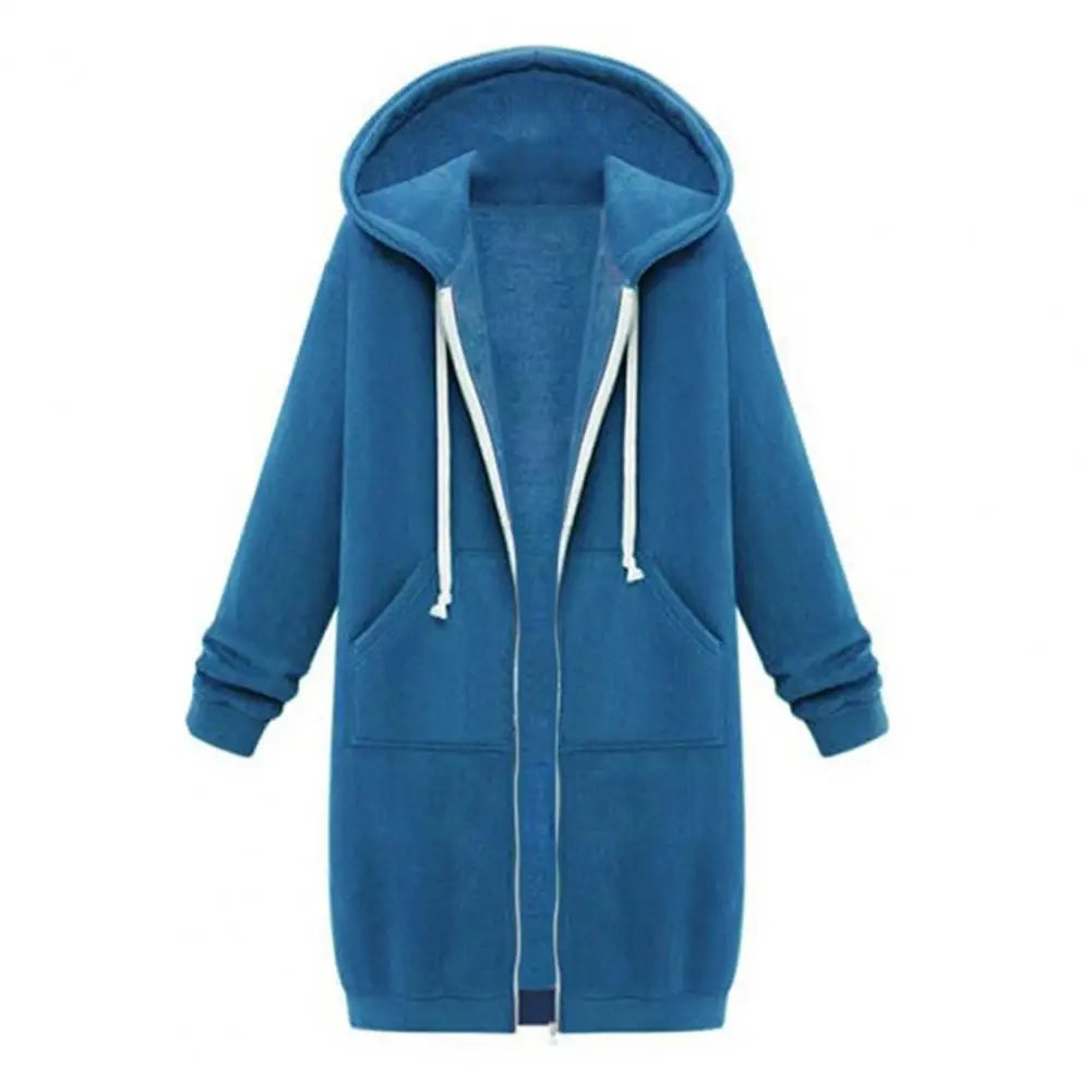 Veste Sweat Femme Polaire À Capuche Longue Zip Manches Longues Ample – Chaud & Confortable | Automne Hiver