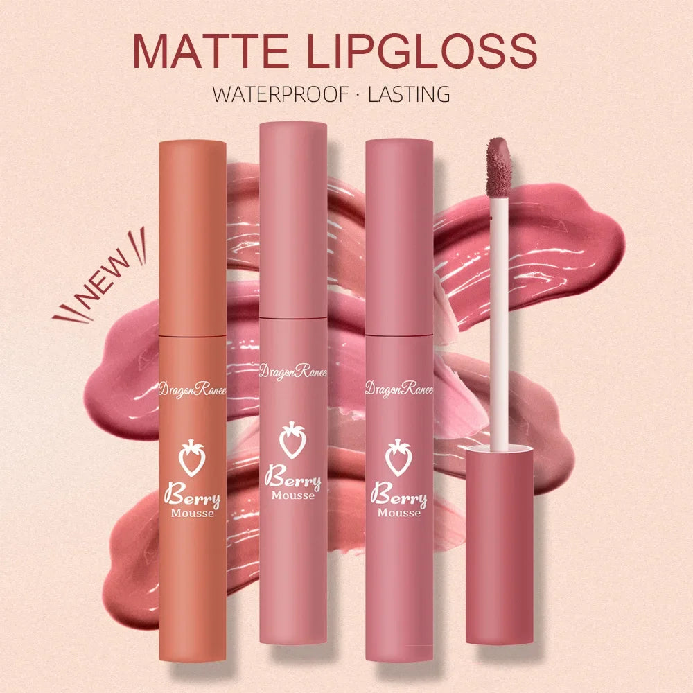 Gloss Lèvres Mat 12 Couleurs Berry Mousse – Glaçure Velours Waterproof Longue Tenue | Rouge à Lèvres Sexy Cosmétique