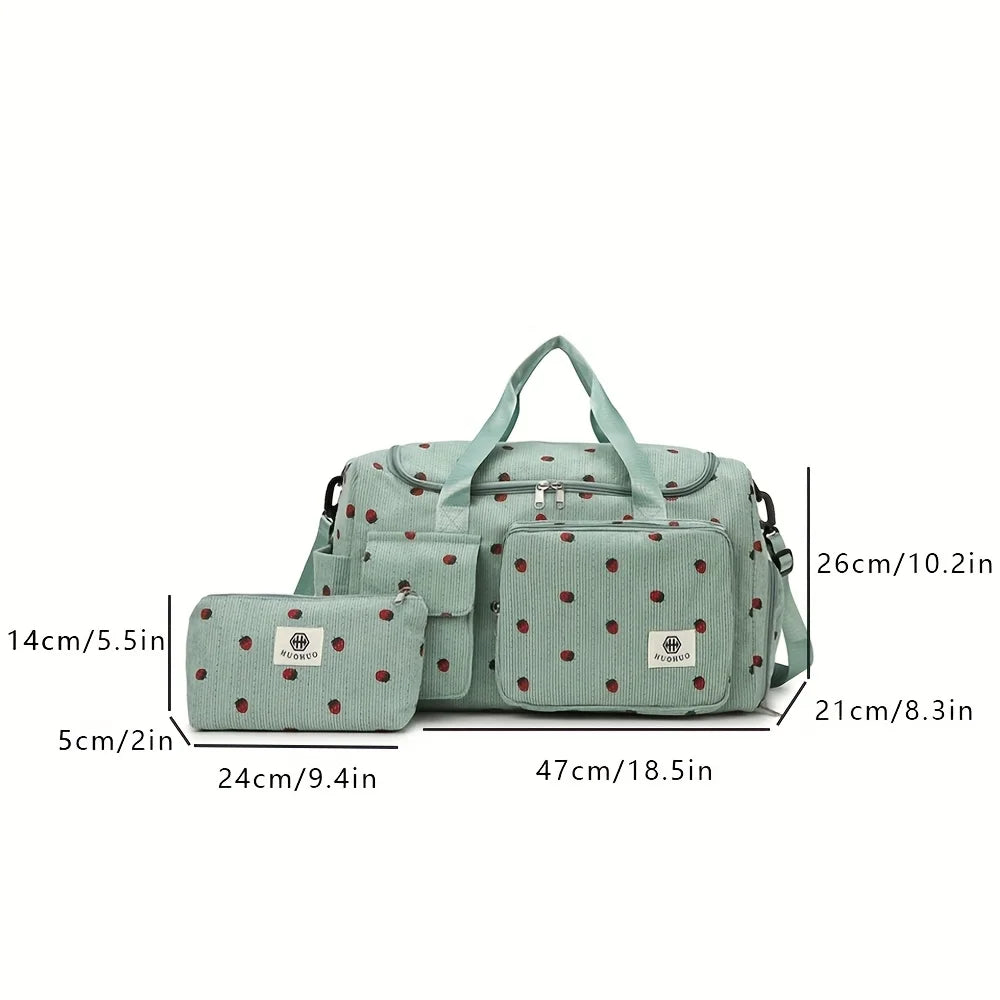 Sac de Voyage Fraise Velours Côtelé – Grande Capacité Bandoulière Léger Sport Fitness Bagage