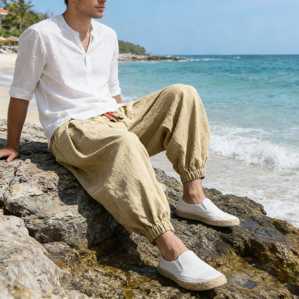 Pantalon Homme Style Chinois Casual Plage Été Voyage Léger Confortable Printemps Automne Fashion Tendance – Pantalon Ethnique Chic Vacances | Mode Homme Premium