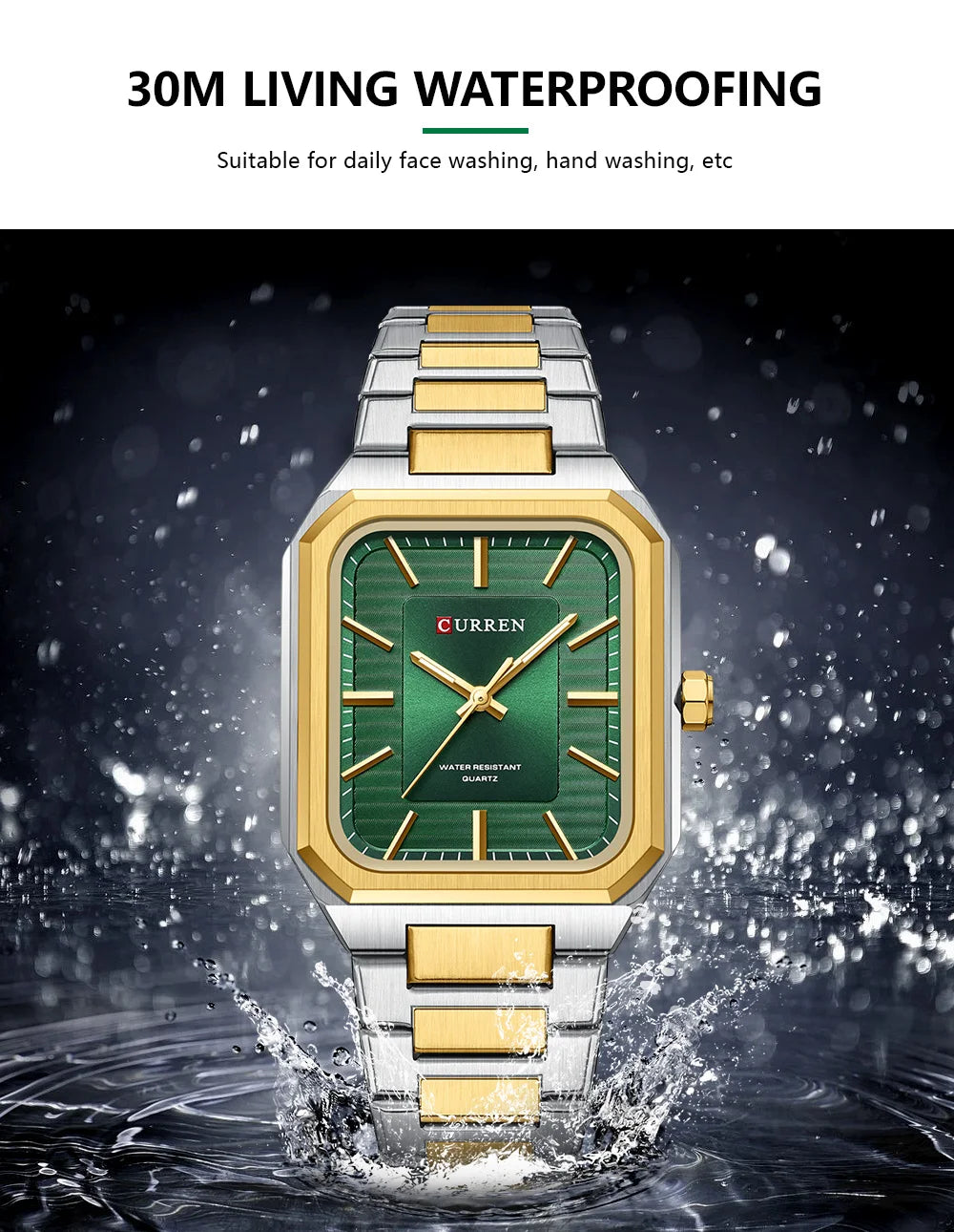 Montre Homme CURREN Vintage Rectangle Acier Inoxydable Quartz Lumineux Étanche – Style Rétro Chic