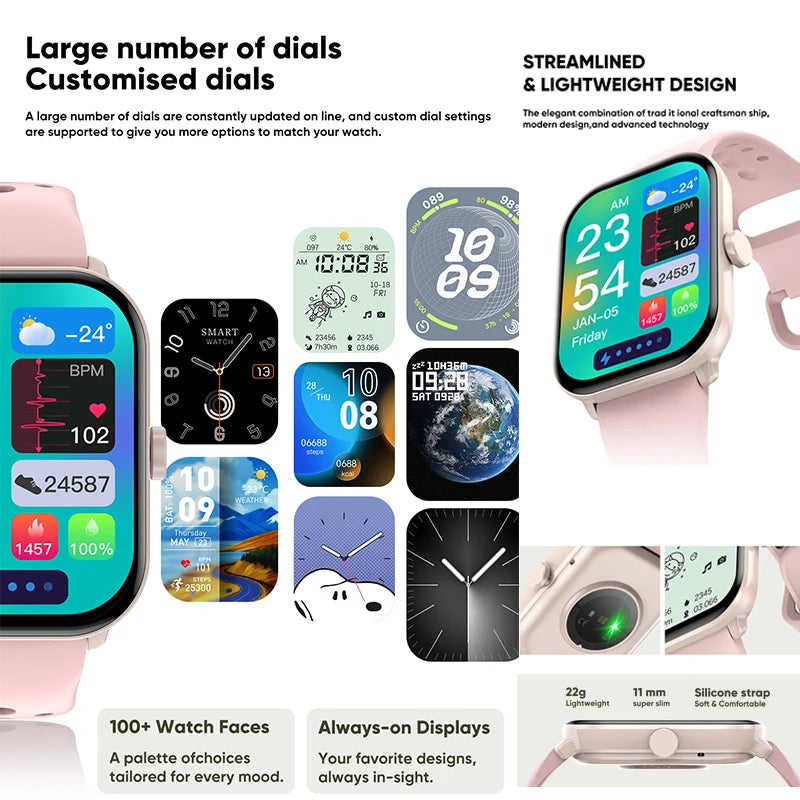 Montre Connectée Unisexe Écran AMOLED – GPS, Appels Bluetooth & Suivi Cardio | Étanche | Sport & Fitness | Android & iOS