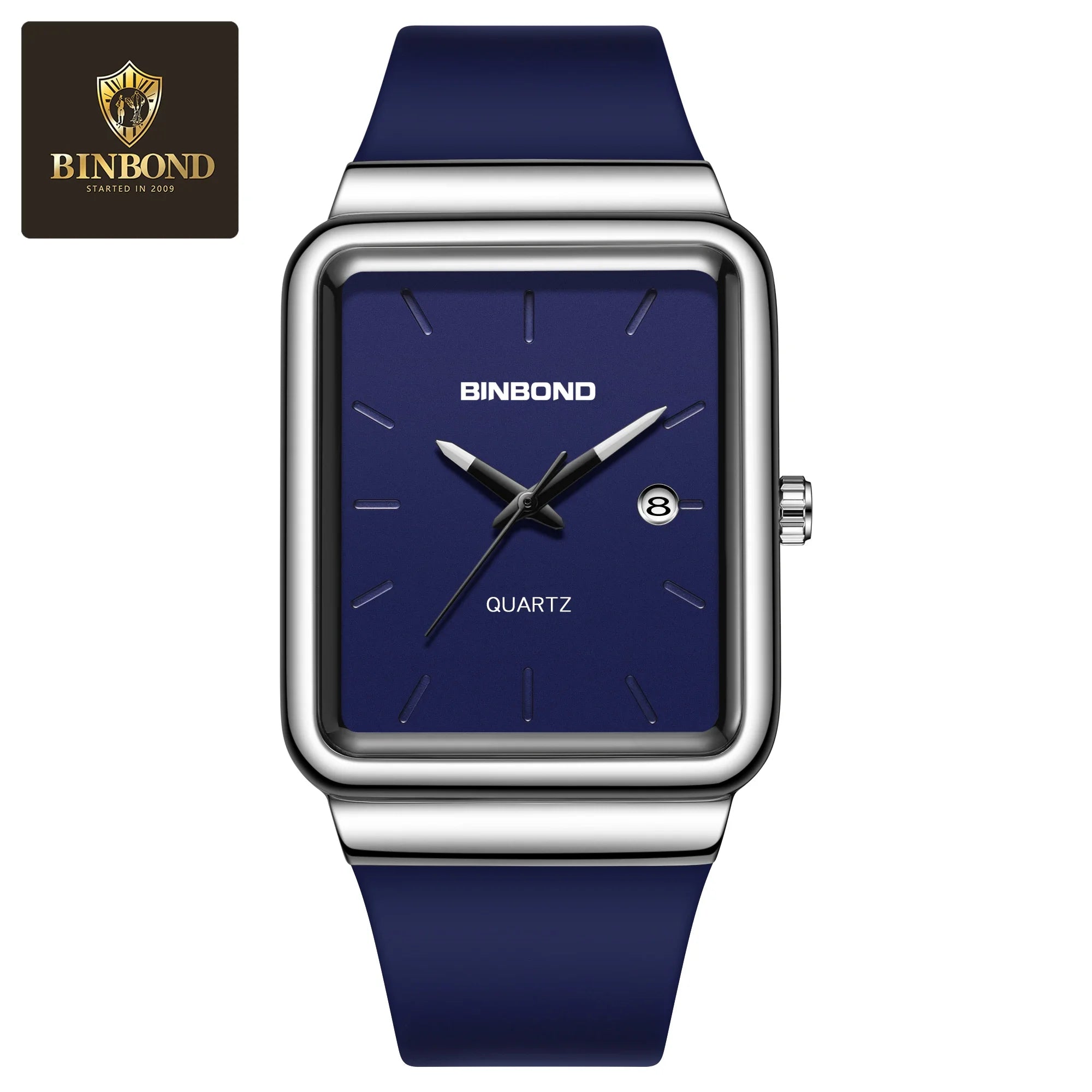 Montre Homme BINBOND Carré Quartz Silicone – Fashion Simple Étanche Tendance Original