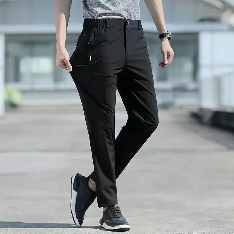 Pantalon Homme Grande Taille Soie de Glace Stretch Respirant Jambe Droite Séchage Rapide Élastique Été Confortable Léger Noir Jusqu'à 6XL – Pantalon Premium Grande Taille Soie de Glace Stretch Été | Mode Homme Grande Taille Premium