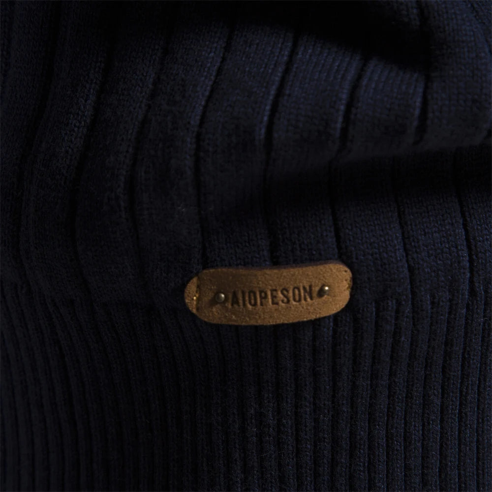 Herren-Pullover mit Reißverschluss Stehkragen Baumwollstrick – Warmer Premium-Pullover Herbst Winter