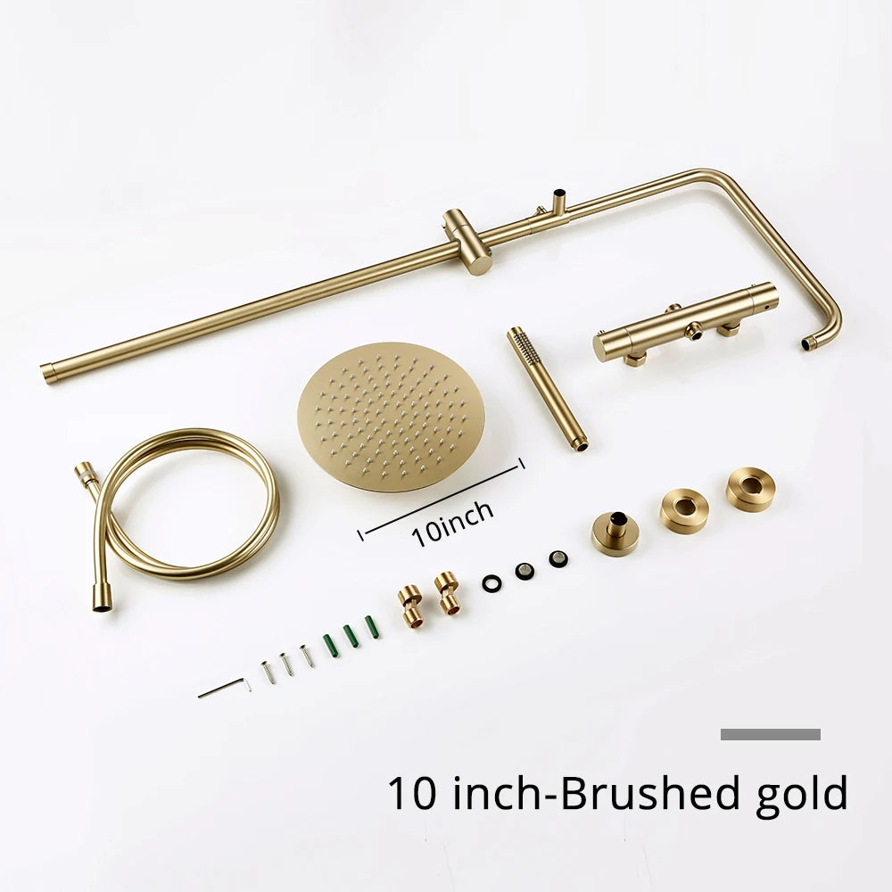 Ensemble Douche Thermostatique Mural Rose Gold – Laiton, Pommeau Pluie & Mitigeur | Système Douche Luxe Salle de Bain
