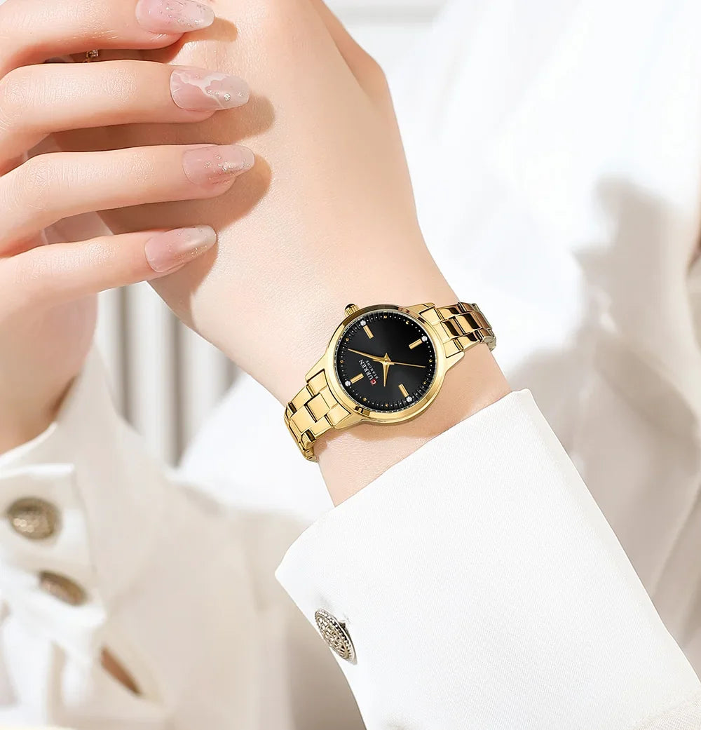 Montre Femme Luxe CURREN Dorée Quartz Acier Inoxydable – Étanche Élégante Minimaliste
