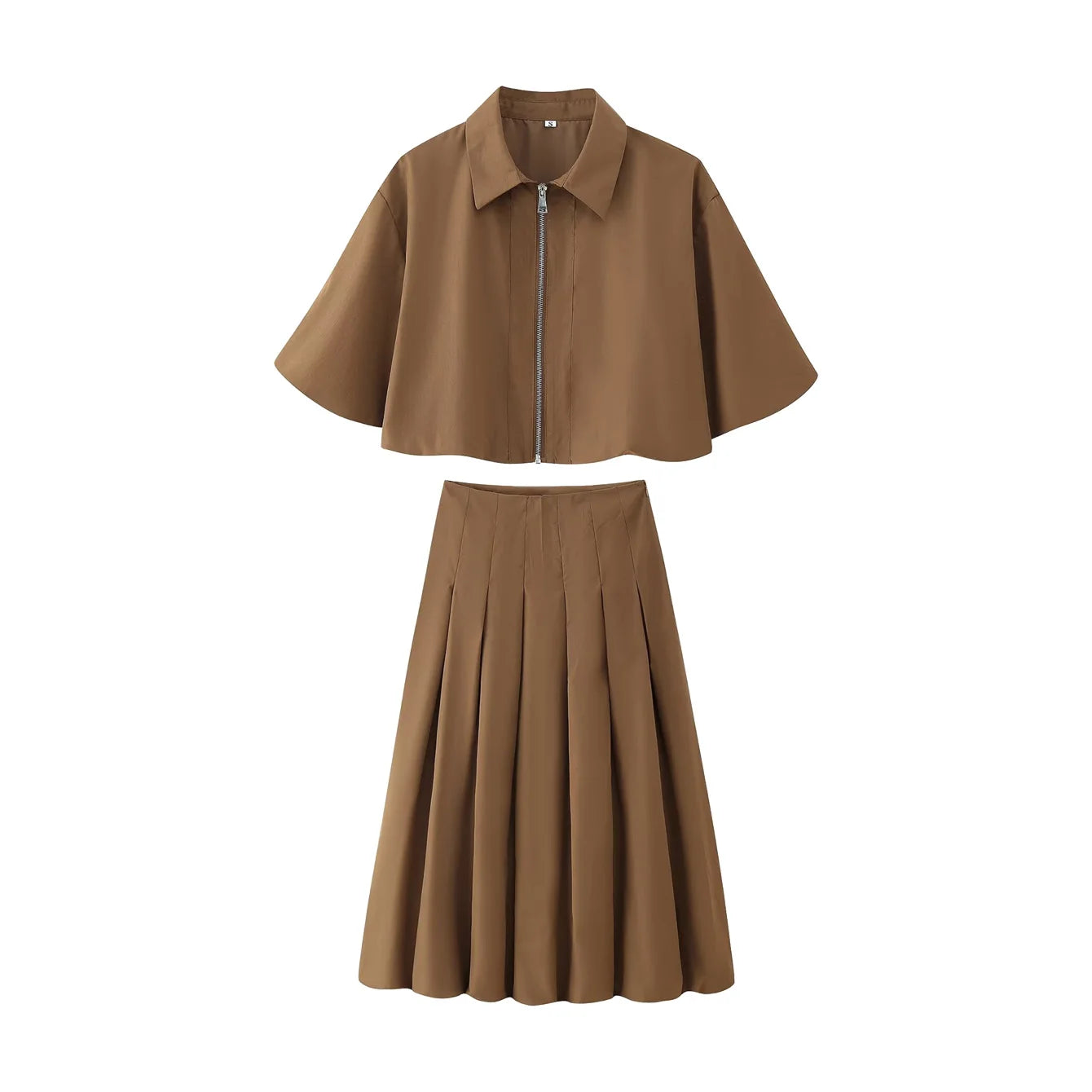 Ensemble 2 Pièces Femme - Veste Courte Zippée & Jupe Plissée Fleurie Taille Haute | Automne