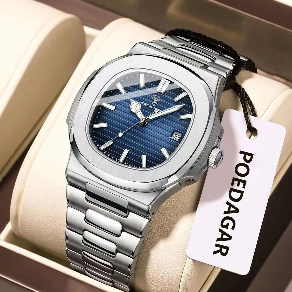 Montre Homme POEDAGAR Carré Luxe Quartz – Acier Lumineux Étanche Date Sport Business