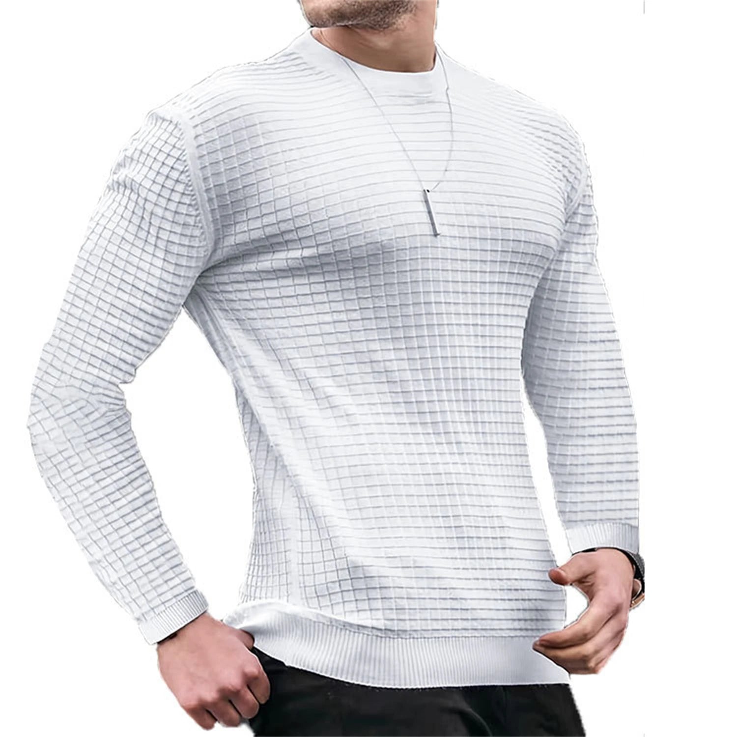 Hoodie Homme Col Rond Jacquard Carreaux Waffle Texture Fashion Casual Chaud Tendance Streetwear – Sweat À Capuche Motif Carreaux Premium | Mode Homme Streetwear Premium
